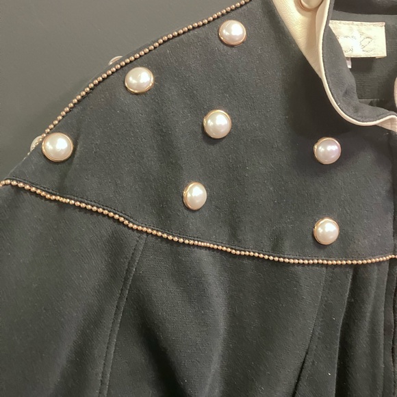 Vintage Cache Mary Dzenutis Black and Cream Women's Pearls Bomber Jacket XS/S - Picture 6 of 9